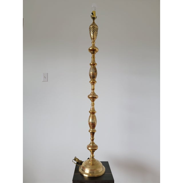 Vintage Hand Painted Brass Floor Lamp From India For Sale - Image 14 of 16