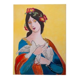 "Woman With Doves" Contemporary Fauvist Figurative Painting by Sasha For Sale