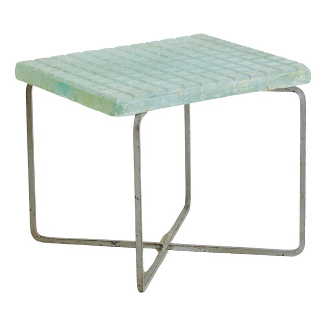 Metal + Aqua Glass Top Rectangular Side Table, France 1960s For Sale