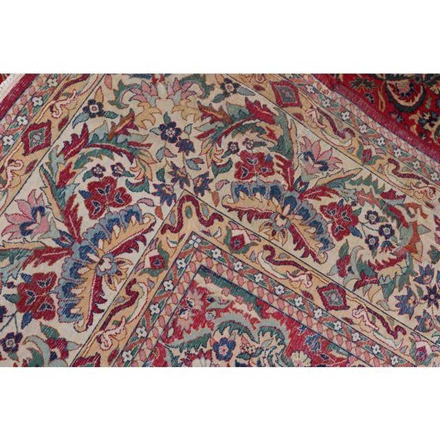 Large Colorful Tabriz Rug in All-Over Floral Design in Red Background & Ivory For Sale - Image 12 of 12