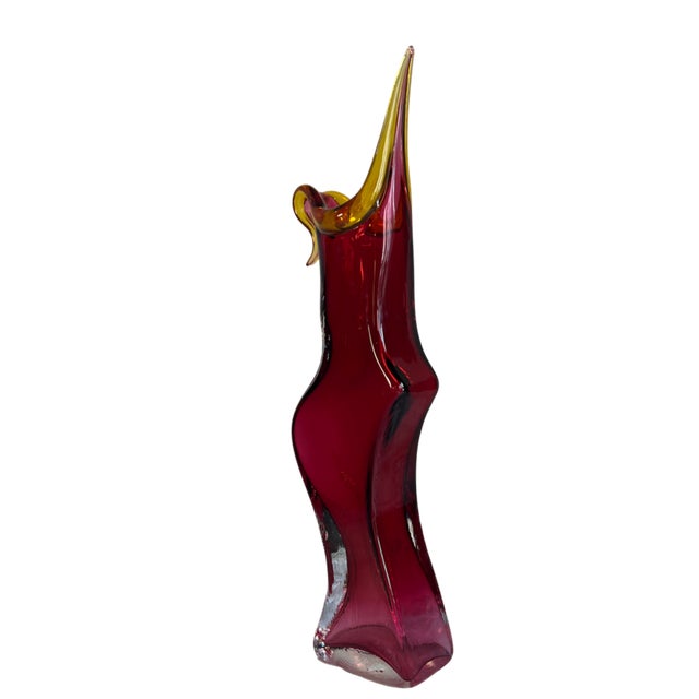 Late 20th Century 20 In. Tall Signed Young & Constantin Ruby Art Glass Hourglass Pulled Lip Vase For Sale - Image 5 of 18