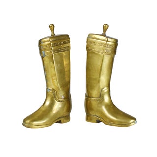 Vintage Heavy Solid Brass Texan Western Riding Boot Bookends - a Pair For Sale