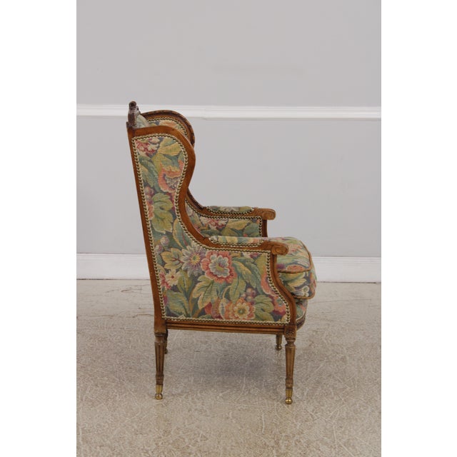 Antique French Style Needlepoint Wing Chair For Sale - Image 4 of 13