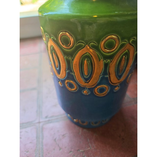 Aldo Londi Aldo Londi Bitossi Italy MCM Green Blue Gold Glazed Ceramic Vase 8" Rimini Style For Sale - Image 4 of 8