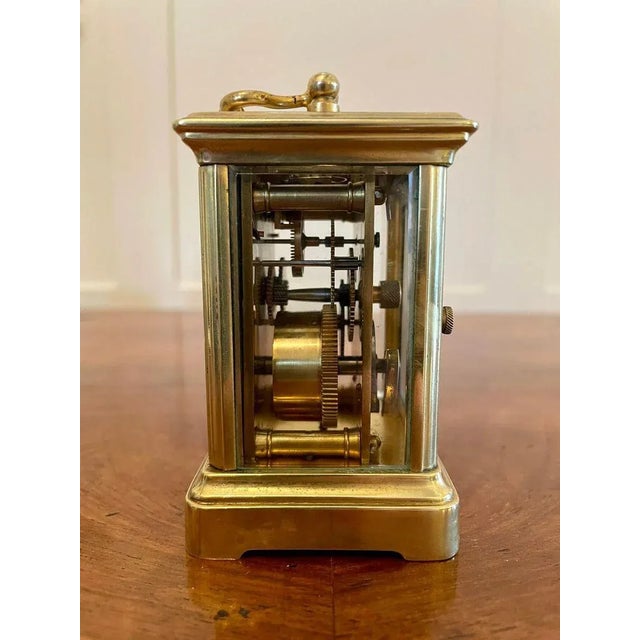 19th Century Miniature Brass 8-Day Carriage Clock with Travelling Case, Set of 2 For Sale - Image 5 of 10