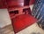 Vintage Red Chinoiserie Secretary Desk With Hand-Painted Gilt Asian Landscapes & Double Bonnet Top For Sale - Image 15 of 15