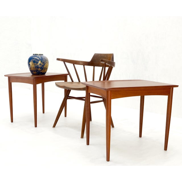 Pair of Danish Mid Century Modern Rolled Edges Side End Tables Stands Dowel Legs For Sale - Image 12 of 12