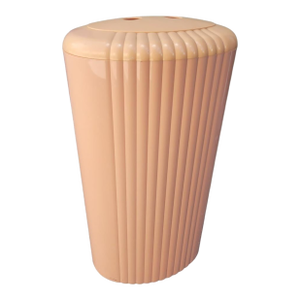 Vintage Hollywood Regency Pale Peach Hard Plastic Fluted Hollywood Regency Clothing Hamper