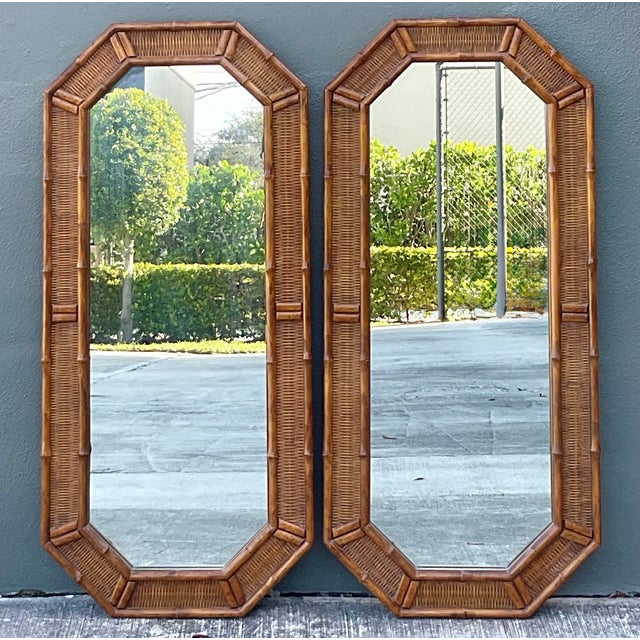 Vintage Octagon Faux Bamboo Mirrors - A Pair For Sale - Image 10 of 12