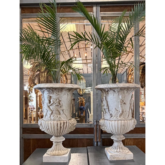 Classical Roman 19th Century Antique Italian Marble Bacchanalian Urns Pair For Sale - Image 3 of 18