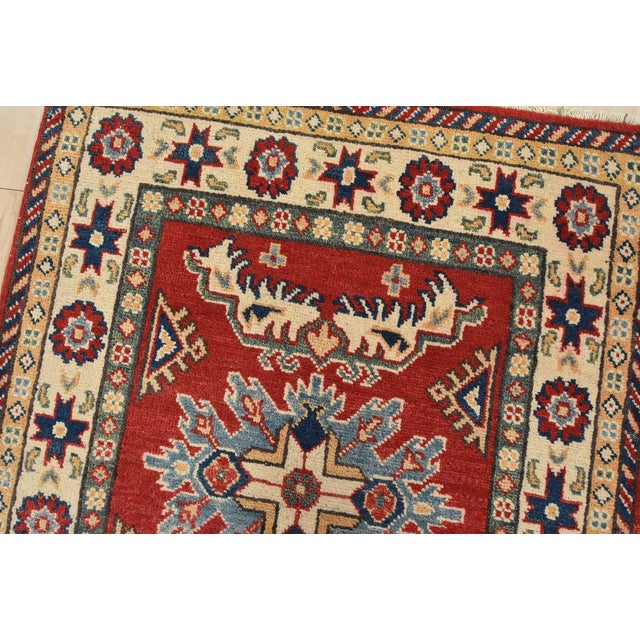 Kazak Runner 2’9” X 6’6” Red Wool Tribal Hand-Knotted Oriental Rug For Sale In Philadelphia - Image 6 of 11