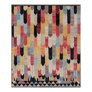 Modern Rug in Art Deco Abstract Design With Multi Colors and Black Border 7'11 X 9'3