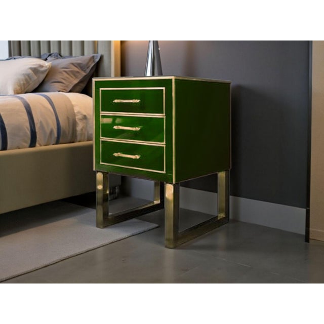 Wood Handmade Bedside Tables in Glass and Brass from Justfurnituress SRL, Set of 2 For Sale - Image 7 of 10