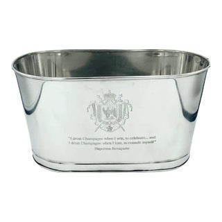 Late 20th Century Napoleon Bonaparte Quote Silver Metal Champagne Ice Bucket Barware Party For Sale