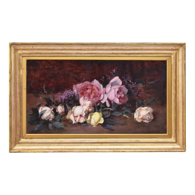 Gallian, Still Life with Pink and White Roses, 1887, Oil on Canvas, Framed For Sale