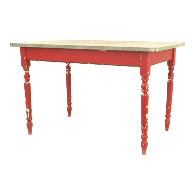 American Country Style Red Painted Work Table | Chairish