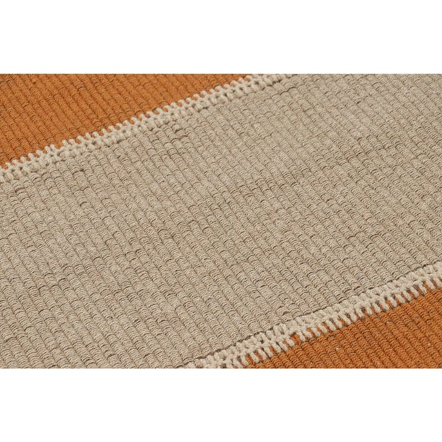 Rug & Kilim’s Contemporary Square Kilim in Beige and Orange Stripes For Sale In New York - Image 6 of 7