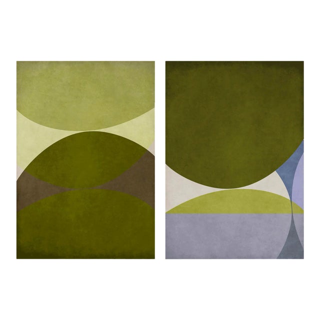 Avocado Art Mid-Century Modern Diptych "55x40" For Sale