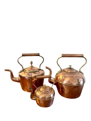 Antique Copper Kettle Collection, Set of 3