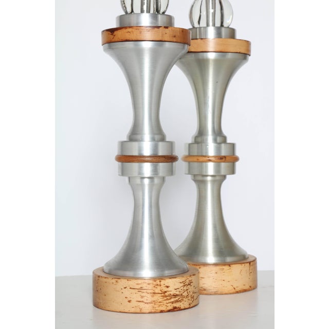 1950s 1950s Russel Wright Spun Aluminum, Maple and Crystal Ball Table Lamps - A Pair For Sale - Image 5 of 12