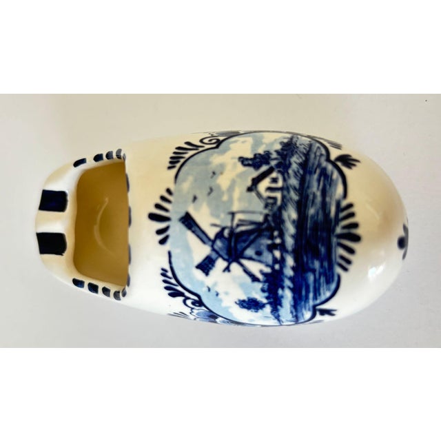 Mid 20th Century Vintage Delft Blue Ceramic Clog Ashtray, Hand-Painted Windmill Motif, Holland For Sale - Image 5 of 7