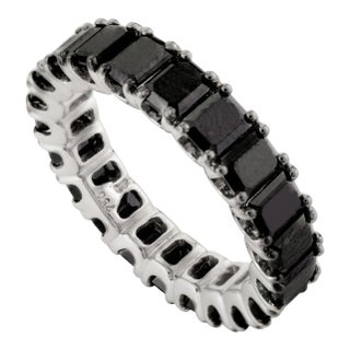 Princess Cut Black Diamond 18k Gold Eternity Band Size 5 For Sale