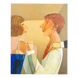 Alberto Gallerati, Couple, 1970s, Oil Painting on Plywood For Sale