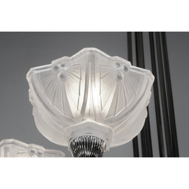 Metal French Art Deco Chandelier by Jean Gauthier Ejg - 1930 France For Sale - Image 7 of 13