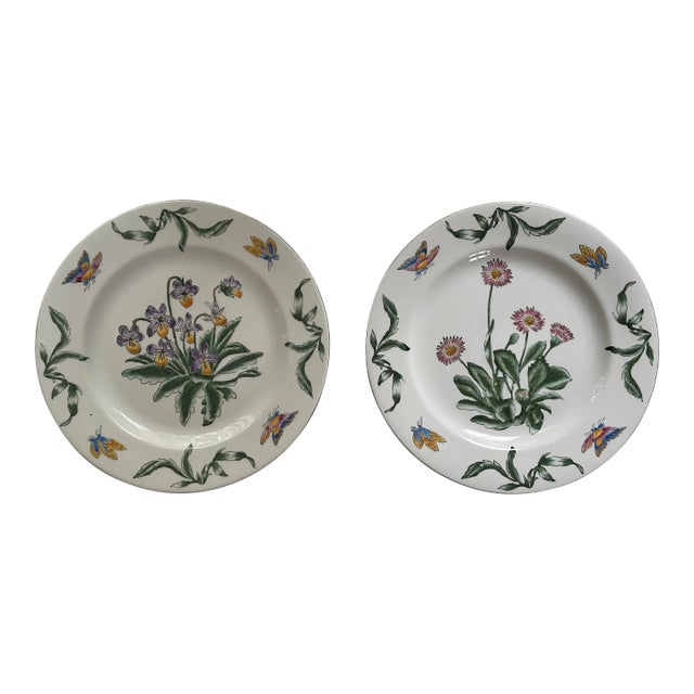 Vintage Botanical Porcelain Plates Decorative Flowers For Sale