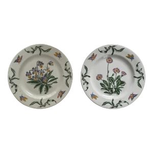 Vintage Botanical Porcelain Plates Decorative Flowers