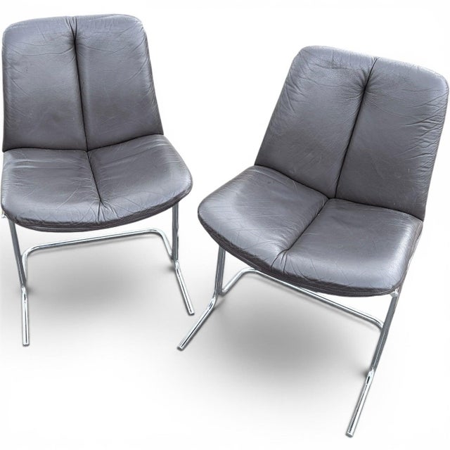 Vintage Pieff Leather and Chrome Dining Chairs by Tim Bates for Harrods, 1970s, Set of 2 For Sale - Image 4 of 10