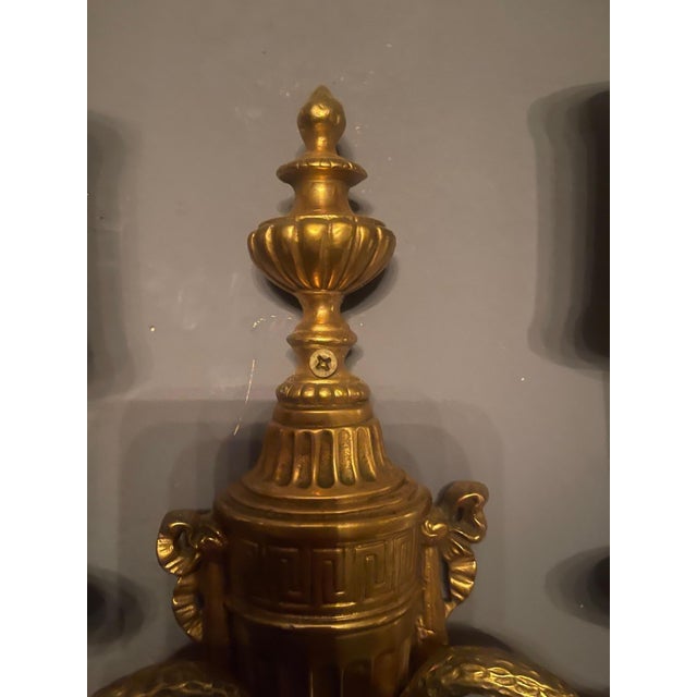 Traditional Bronze Dore Two- Arm Sconces with Shades, Late 20th Century - A Pair For Sale - Image 3 of 6