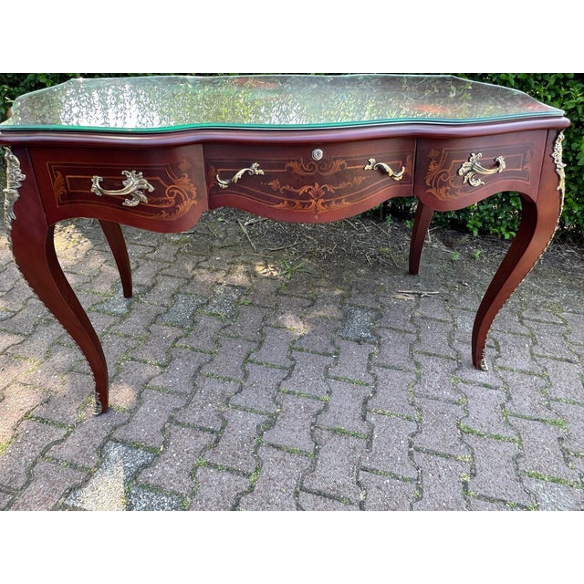 Circa 1970 French Louis XVI Mahogany Bronze Writing Desk For Sale - Image 10 of 12