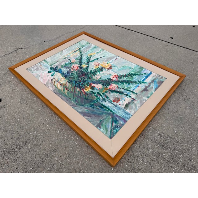 Cream 1989 “Del Mar Still Life” Monotype Framed Floral Artwork, Signed For Sale - Image 8 of 12
