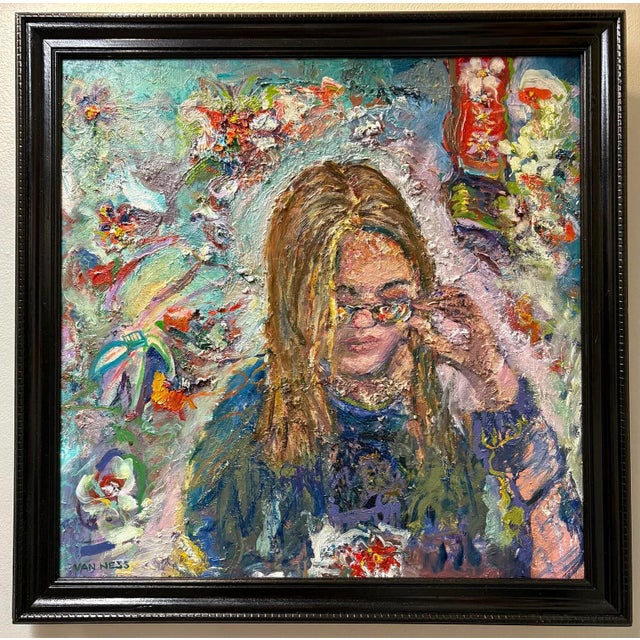 Abstract "The Girl With Kaleidoscope Eyes", Figurative Oil Painting, Abstract Art, Framed For Sale - Image 3 of 8