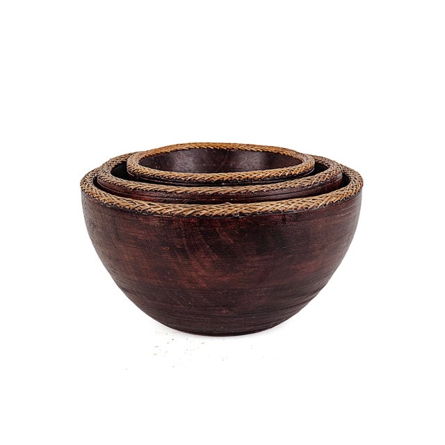Tribal Vintage Indonesian Handmade Nesting Wooden Bowls For Sale - Image 3 of 7