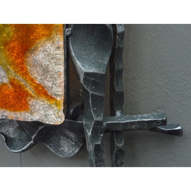 Large Brutalist Wrought Iron Wall Lamp attributed to Tom Ahlström, 1960s For Sale - Image 11 of 13