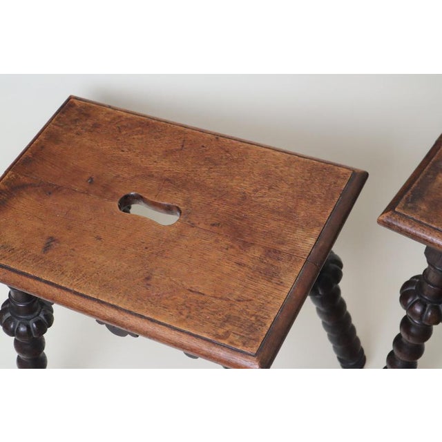 Antique Carved and Turned Oak Stools, 1850, Set of 2 For Sale - Image 9 of 17