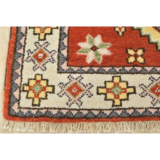Kazak Rug 4'2'' X 6'1'' Orange Wool Tribal Hand-Knotted Oriental Carpet For Sale - Image 9 of 12
