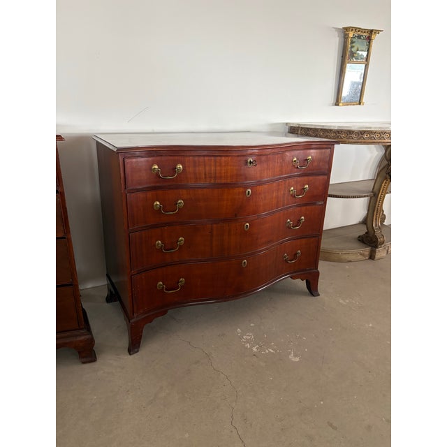 Matched Pair of Georgian Oxbow Front Chests, Mahogany, One Signed Joseph Rawson of Providence, Circa 1790-1810 For Sale - Image 4 of 12