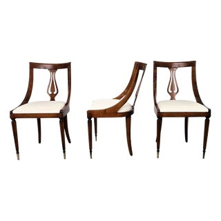 Italian Biedermeier Style Walnut Gondola Dining Chairs, 1950s, Set of 6 For Sale