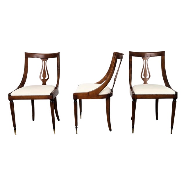 Italian Biedermeier Style Walnut Gondola Dining Chairs, 1950s, Set of 6 For Sale