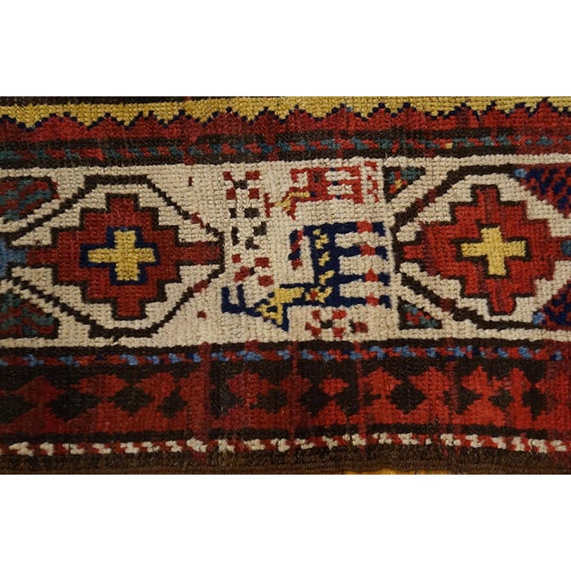 Late 19th Century 1890s Multicolor Medallion Antique Caucasian Moghan Rug 3'5" X 9'5" Handknotted Wool Carpet For Sale - Image 5 of 5