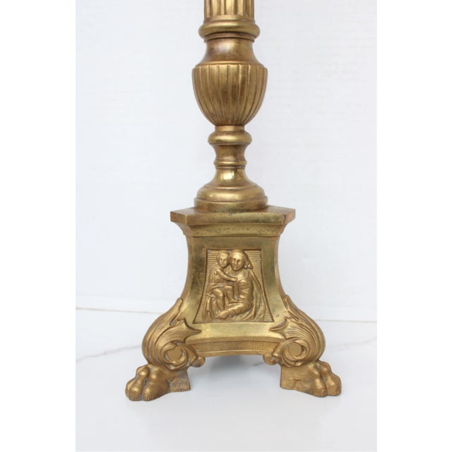 1850-1890 French Madonna and Child Empire Altar Cathedral Candleholders - A Pair For Sale - Image 4 of 6