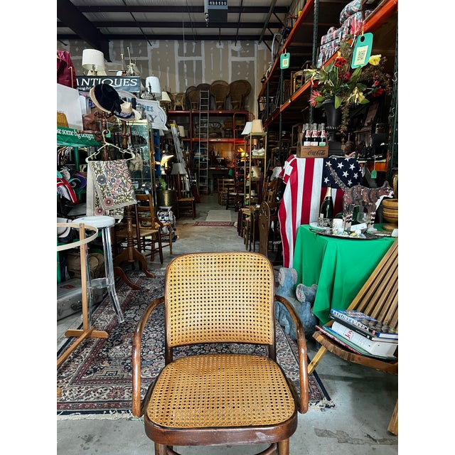 1970s Vintage Prague Model Wooden and Caned Accent Chair For Sale - Image 4 of 6