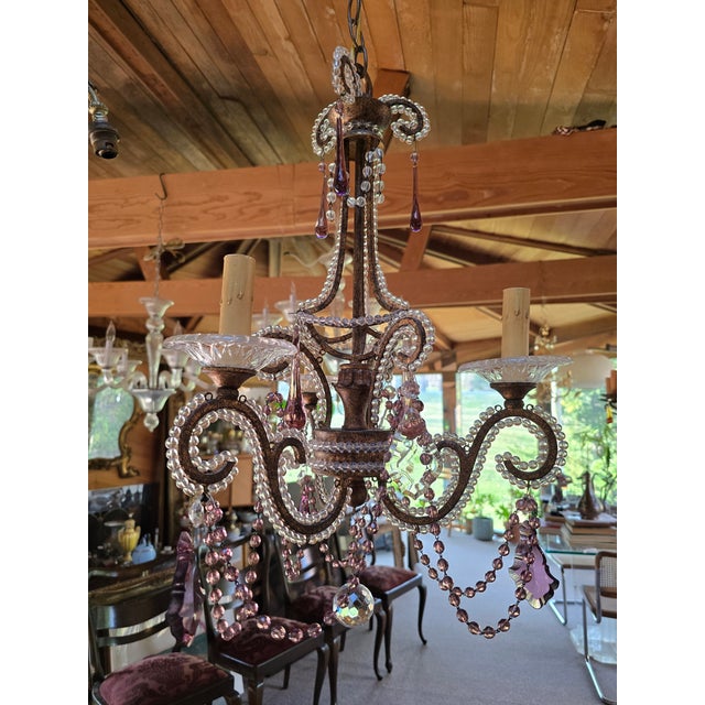 Vintage Bagues Style Amethyst Crystal Tear Drop Chandelier For Sale - Image 9 of 11