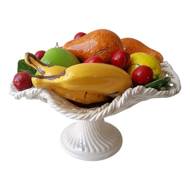 Large Handmade Ceramic Fruit Basket from Capodimonte, Italy, 1980s For Sale