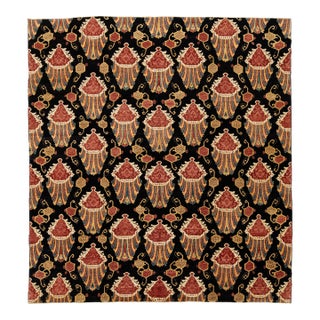 Contemporary Hand-Knotted Wool Ikat Area Rug With Venetian Shell Motifs in Rust For Sale