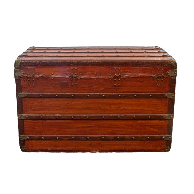 Antique Flat-Top Steamer Trunk For Sale - Image 11 of 11