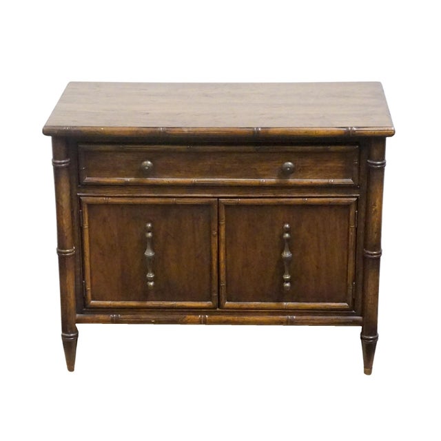 Chinoiserie National / Mount Airy Asian Chinoiserie Faux Bamboo 31" Fruitwood Cabinet Nightstand For Sale - Image 3 of 13